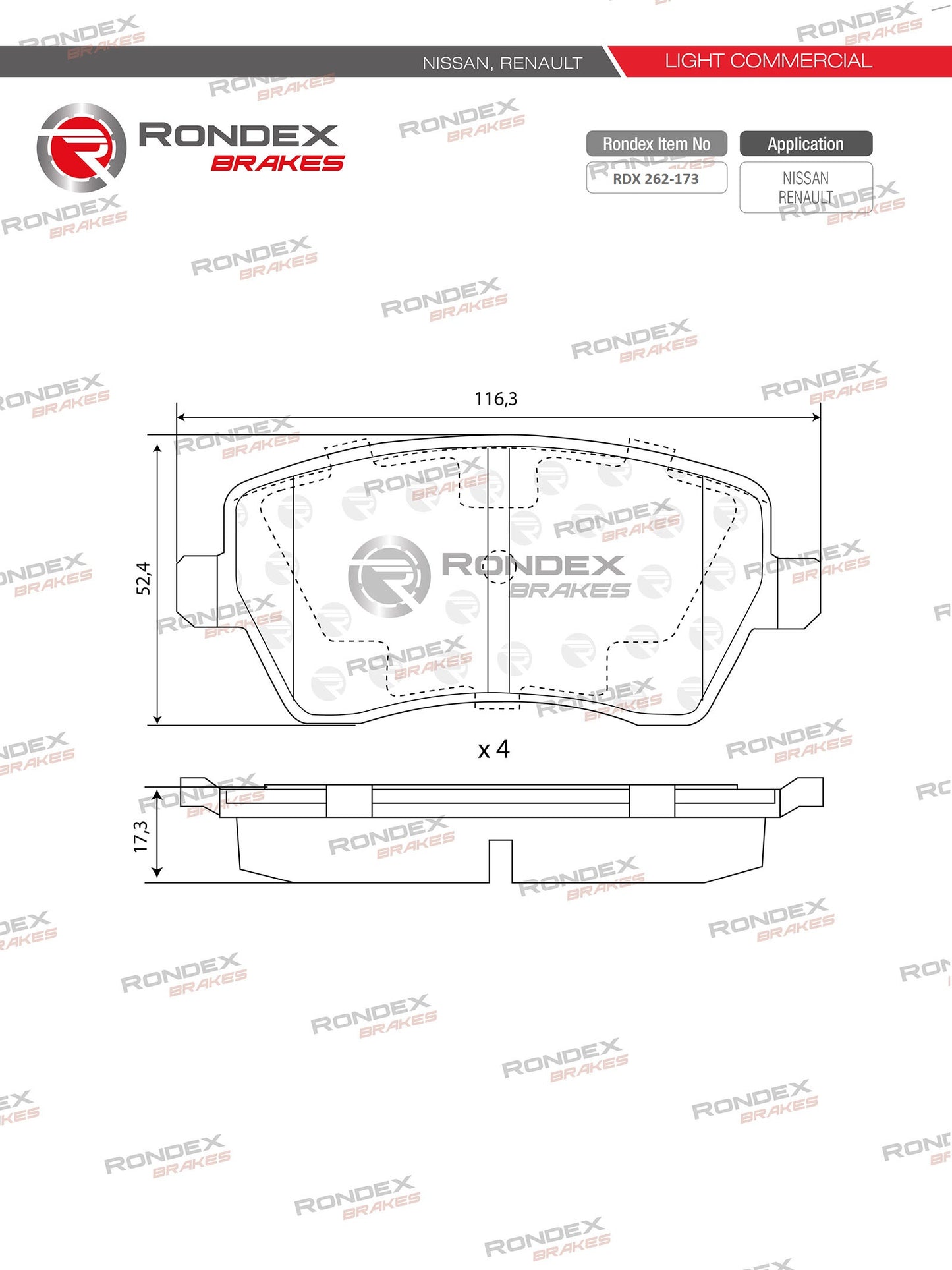 NISSAN NP200, RENAULT CLIO, MICRA, DUSTER, KANGOO (FR) RDX 262-173