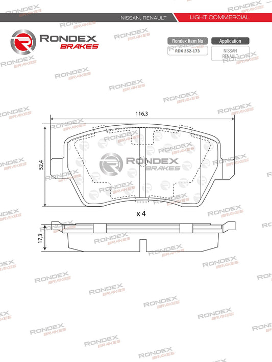NISSAN NP200, RENAULT CLIO, MICRA, DUSTER, KANGOO (FR) RDX 262-173