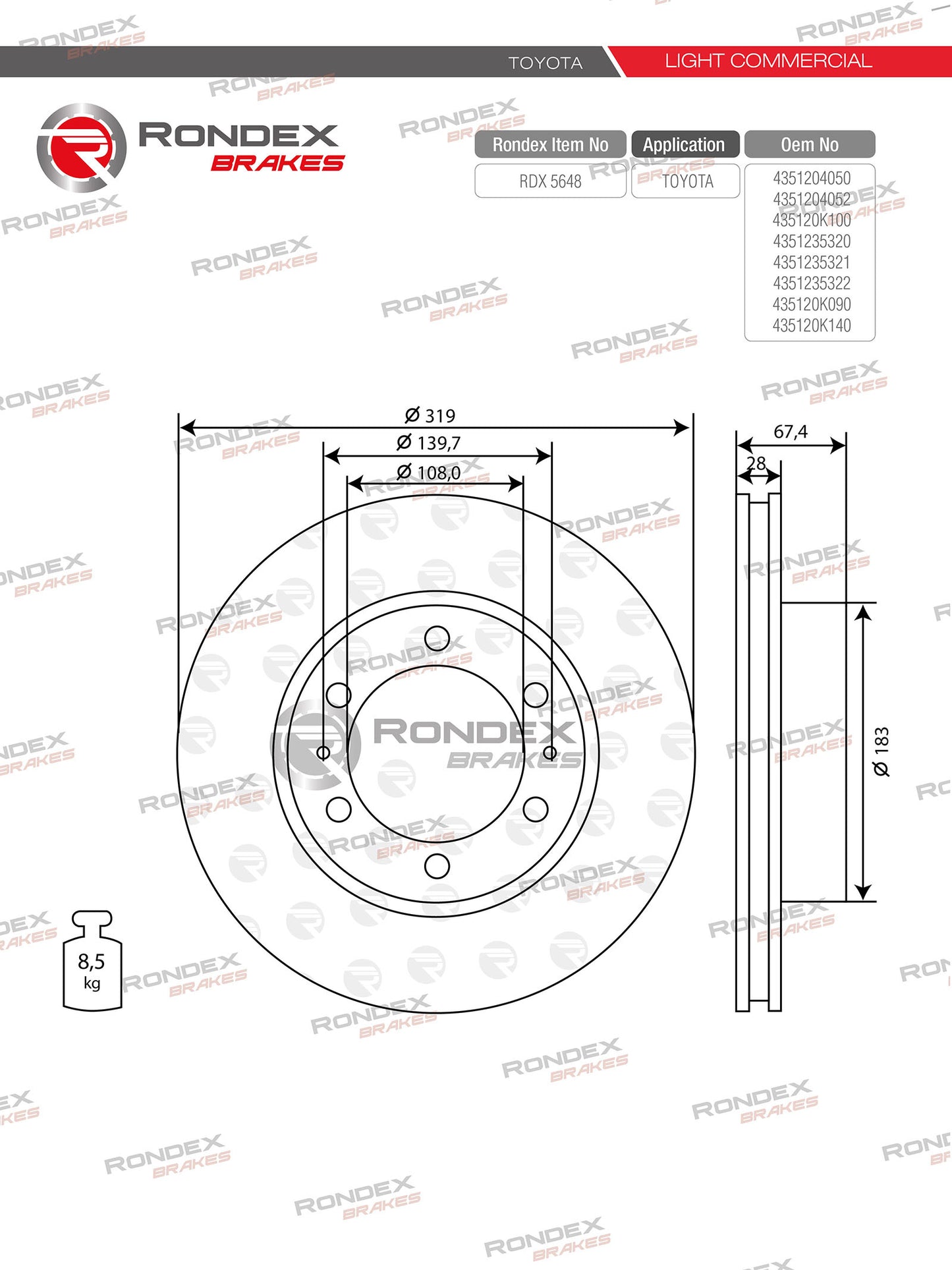 TOYOTA FORTUNER 4.0, FJ SERIES, HILUX (V7, V8) RDX 5648