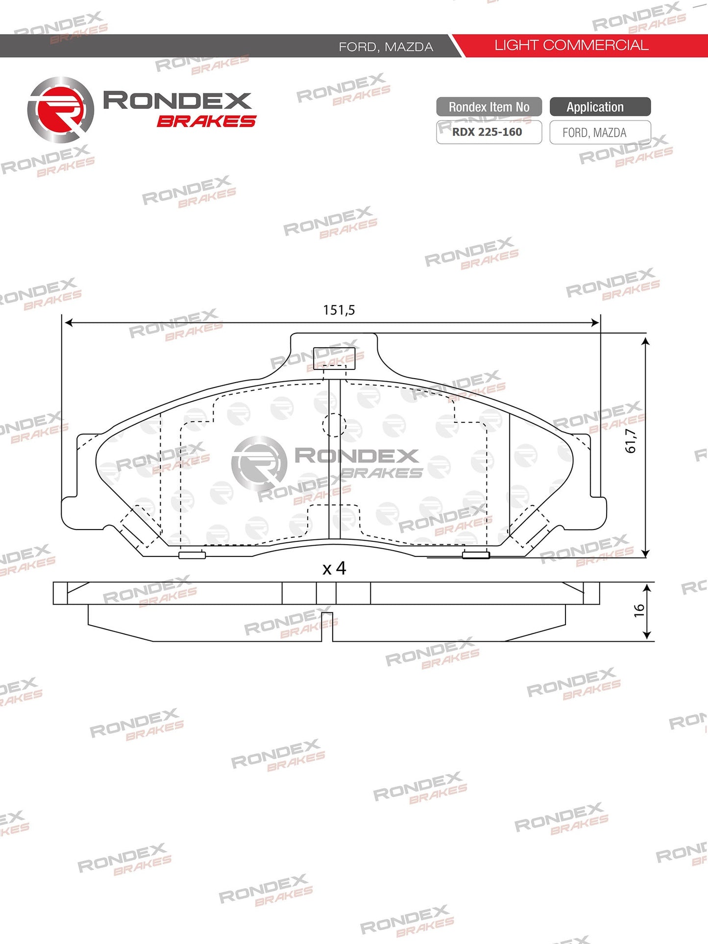 FORD COURIER, EVEREST, RANGER, MAZDA B-SERIES RDX 225-160