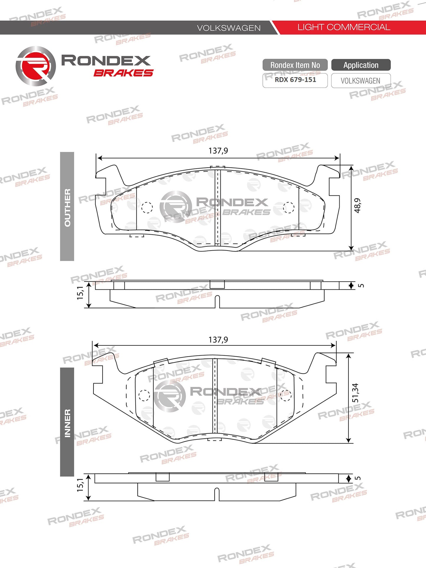VW CITY GOLF, GOLF (I, II, III), JETTA, PASSAT (FR) RDX 679-151