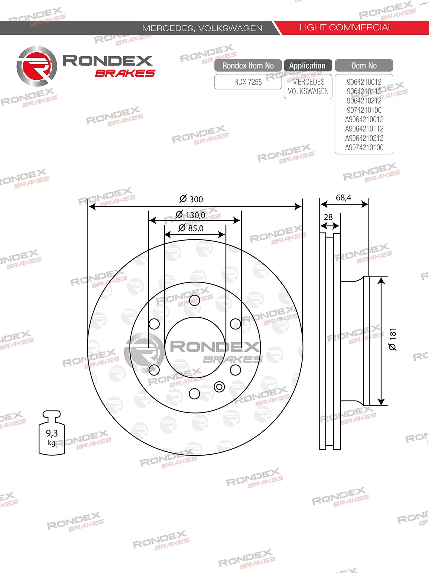 MERC SPRINTER 3.5T, 4.6T, 5T (Single Wheel) (FR) RDX 7255