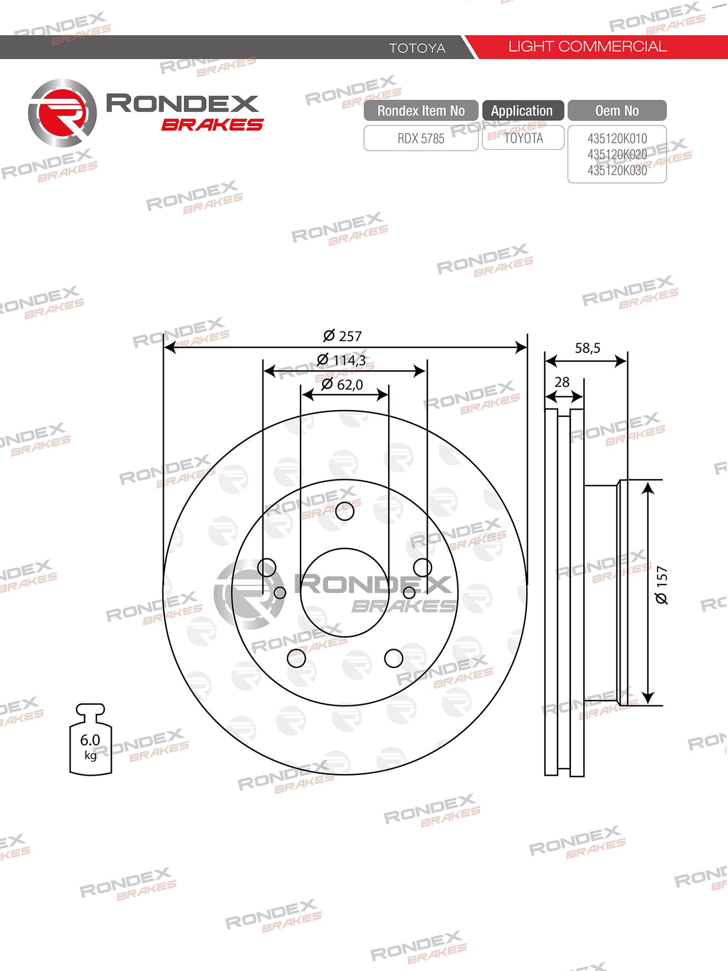 TOYOTA CONDOR, HILUX (V7, V8) (FR) RDX 5785