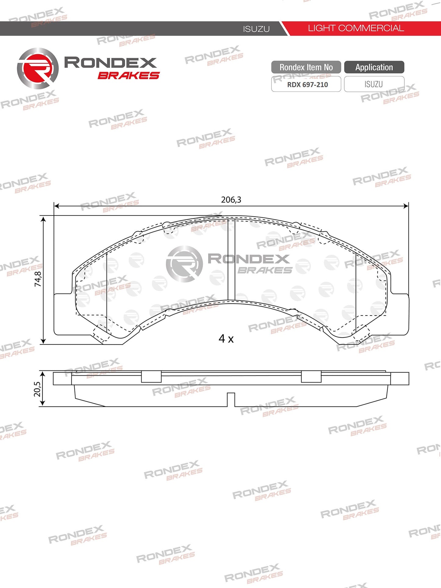 ISUZU NPR, NQR (16.5” Wheel) RDX 697-210