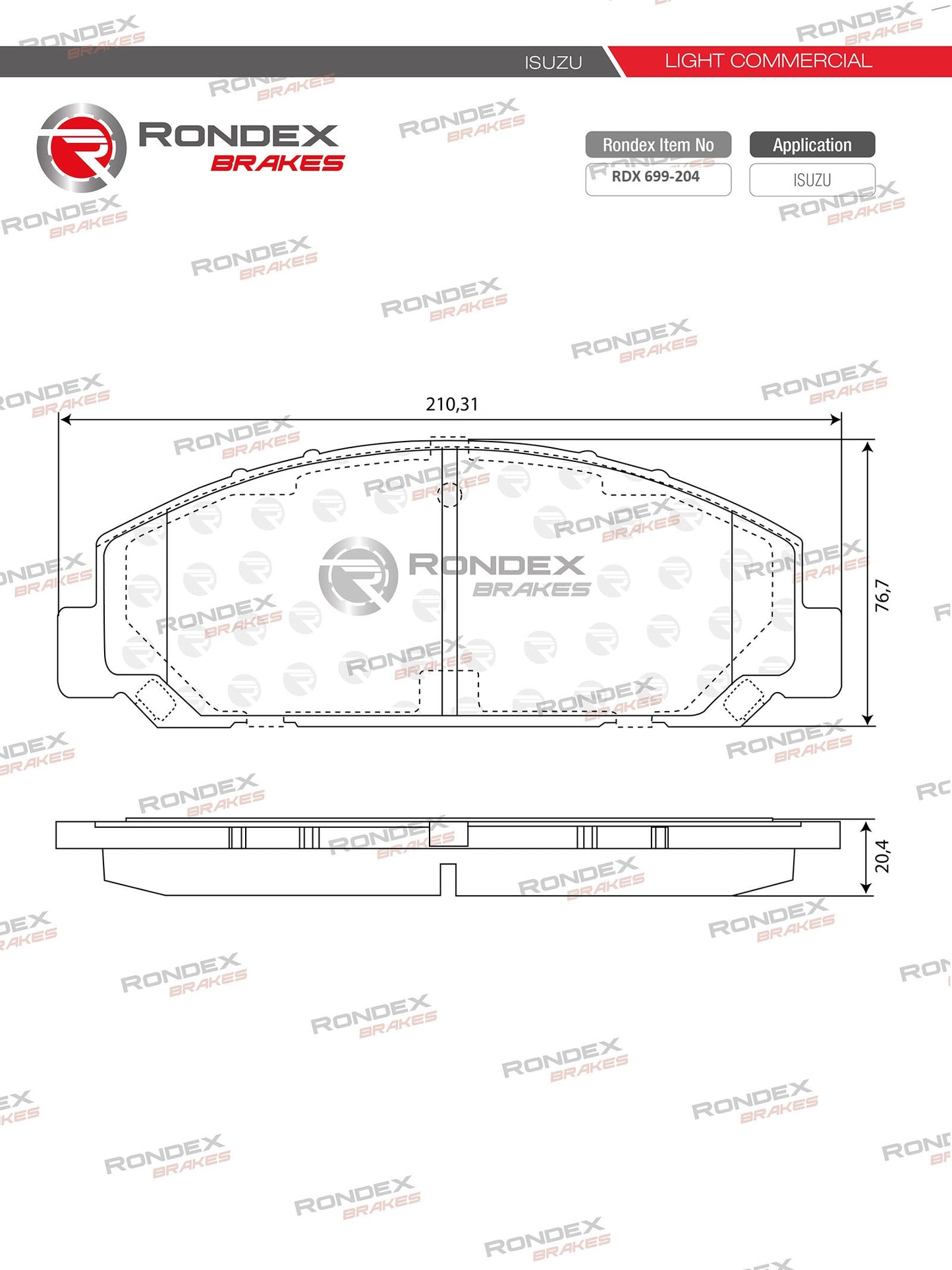 ISUZU NPR, NQR, NKR, NPS, NMR, NLR RDX 699-204