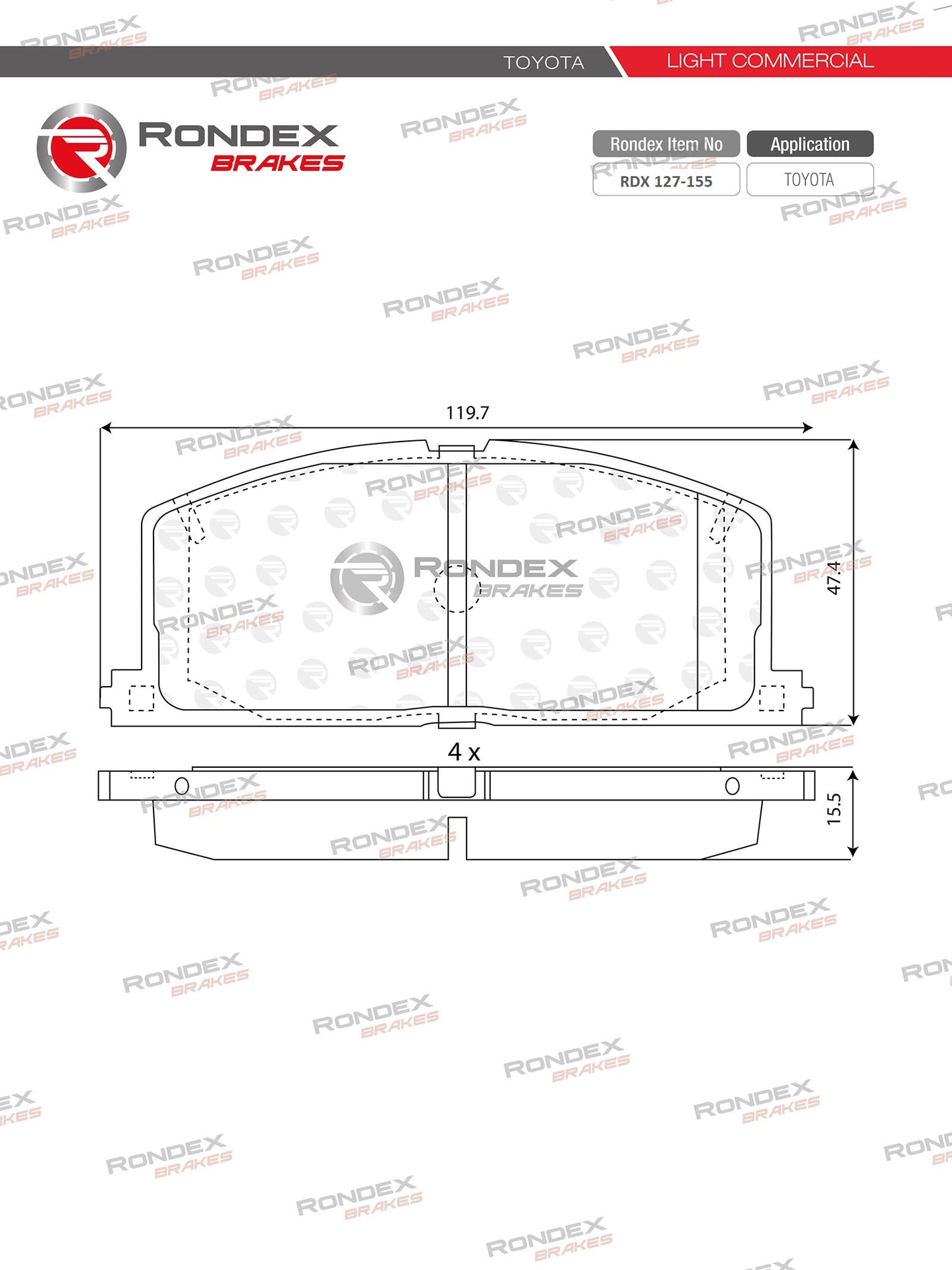 TOYOTA COROLLA, CONQUEST, CAMRY (FR) RDX 127-155