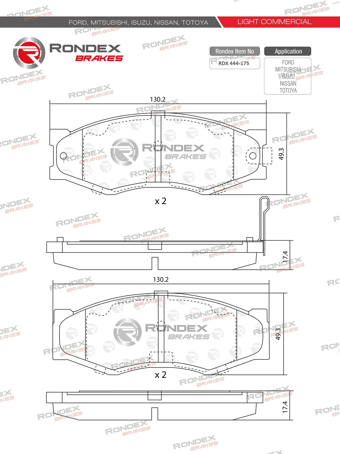 FORD COURIER, RANGER, ISUZU KB SERIES, SANI, MAZDA B-SERIES, MITSUBISHI COLT RDX 444-175