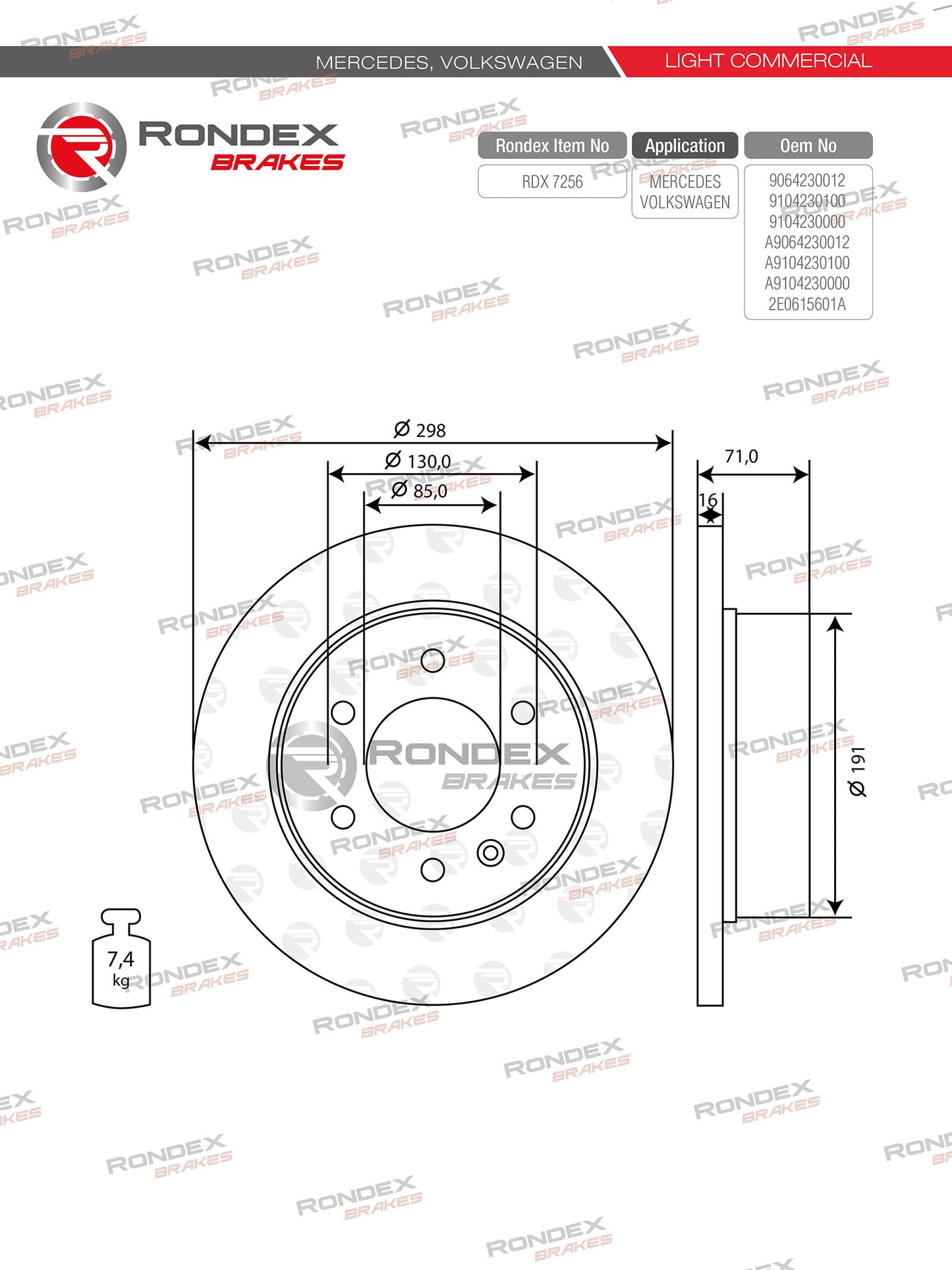 MERC SPRINTER 3.5T, 4.6T, 5T (Single Wheel) (RR) RDX 7256