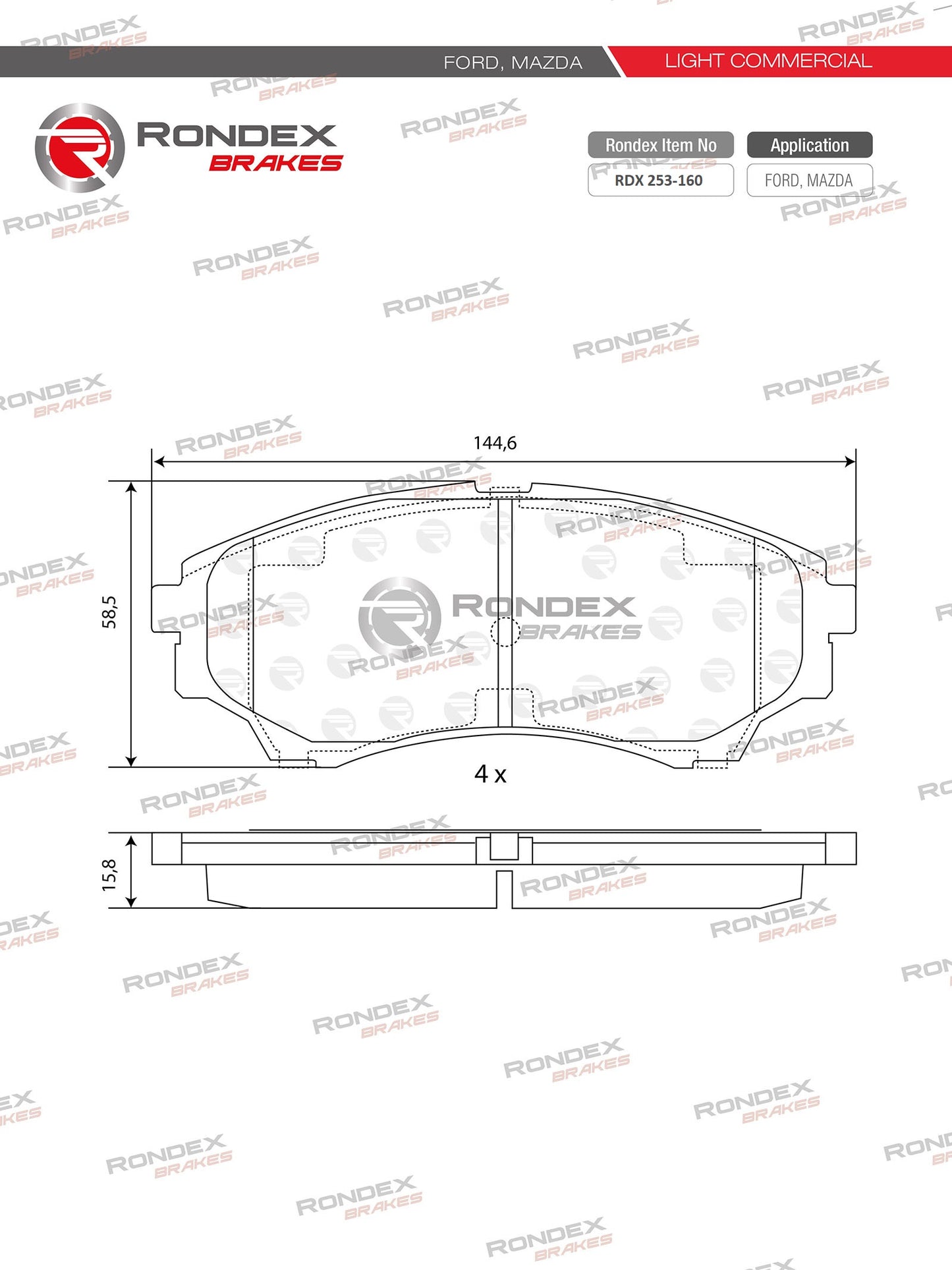 FORD RANGER, MAZDA BT50 (V1) (2007-2012) (FR) RDX 253-160