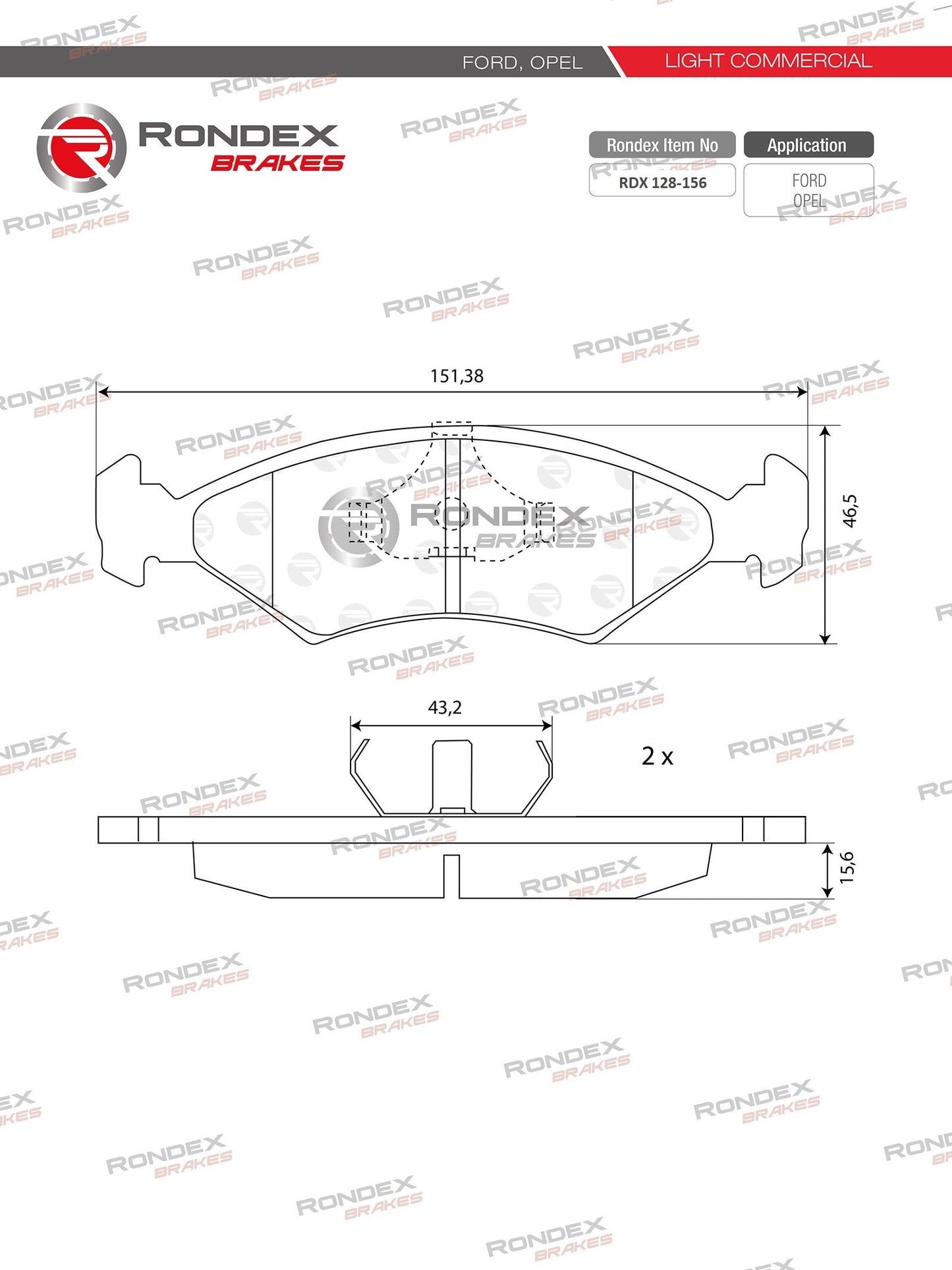 FORD BANTAM, IKON, TOYOTA COROLLA, TAZZ (FR) RDX 128-156